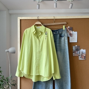 Camisa Holgada de Lino para Mujer, Manga Larga, Estilo Casual, Primavera-Verano, Modelo A637, con Elegante Bordado Floral y Cuello Camisero - Product Image 1
