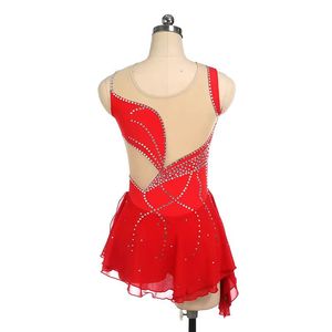 Tùy chỉnh băng trượt băng ăn mặc cô gái không tay màu đỏ trượt băng leotard ăn mặc ren hoa vàng và màu xám ăn mặc ca - Product Image 5