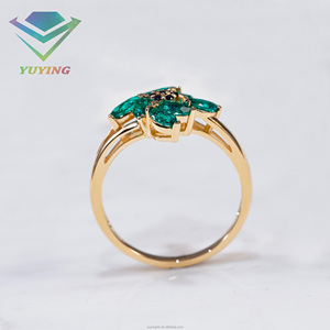 Bague en or 10K 14K avec tsavorite vert foncé taille marquise et saphir cultivé en laboratoire CVD/HPHT du Sri Lanka – Cadeau d'anniversaire ou de mariage - Product Image 4