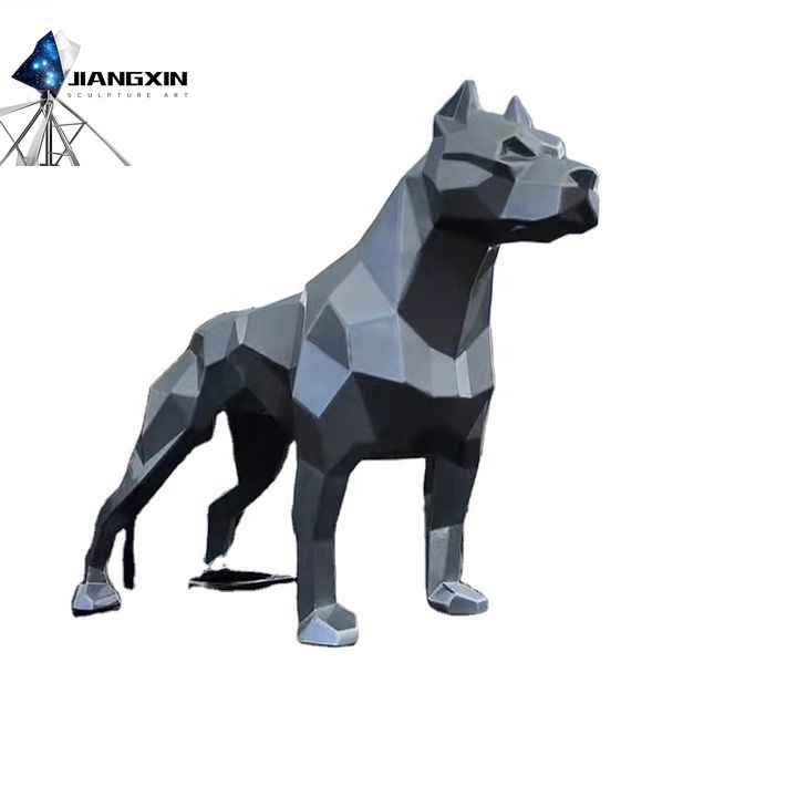 Geometric Wolf Dog - Mirror Stainless Steel Animal Sculpture for Modern Interiors (Minimalist Office Decor)
