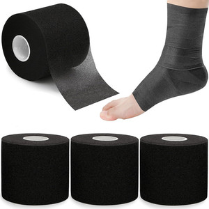 Bande de maintien élastique respirante en mousse PU, 7cm*27m, poreuse, beige et noire, pour le sport - Product Image 4