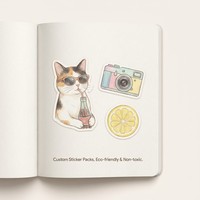 Autocollants personnalisés Kawaii pour scrapbooking, papier à écrire, thème soda et chat, pack d'autocollants d'été