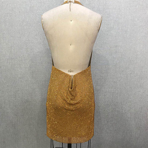 <span class=keywords><strong>Vestido</strong></span> dorado de malla con diamantes de imitación, Sexy - Product Image 3