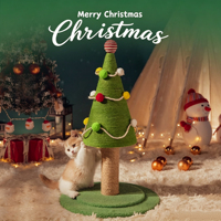 Poteau à gratter pour chat en forme de sapin de Noël, en sisal naturel résistant à l'usure, avec des pompons colorés, jouet interactif pour chat, utilisation en intérieur