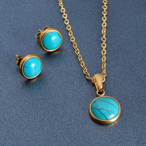 Bijoux fantaisie, collier et boucles d'oreilles en acier inoxydable plaqué or 18 carats pour mariage, fiançailles, anniversaire, unisexe - Product Image 5