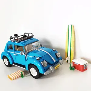 재고 기술 블루 비틀 빌딩 블록 클래식 자동차 10252 모델 차량 조립 벽돌 장난감 어린이 생일 선물