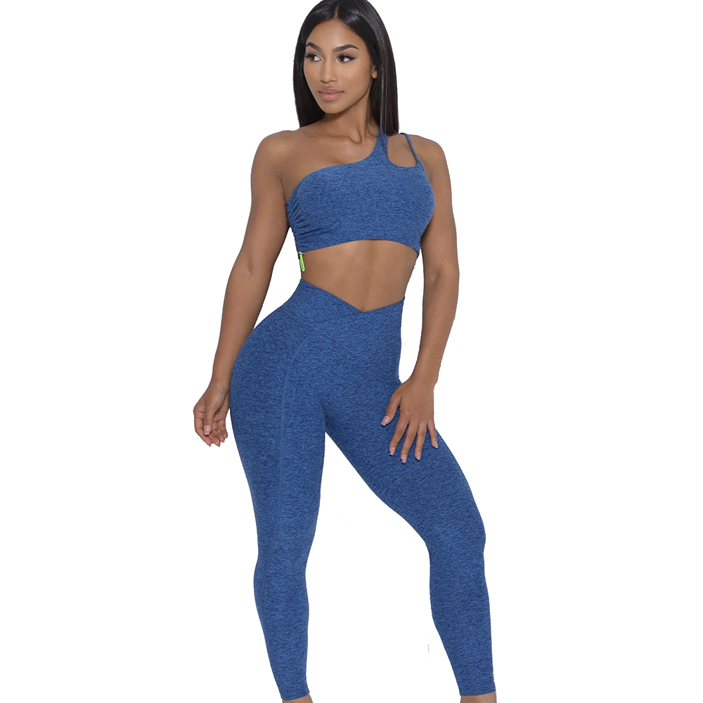 Custom Women Yoga Sportswear Sets Wholesale Seamless Breathable Elastic Waist Solid Pants Sports Bra High