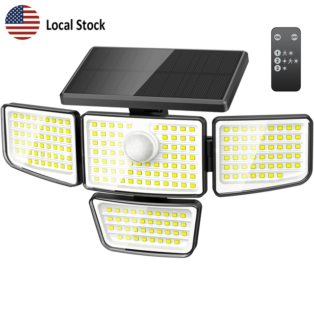 US Stock Solar Wall Light Outdoor Motion Sensor LED Security Light IP65 Waterproof Remote Control Garden Yard Lamp Fast Shipping