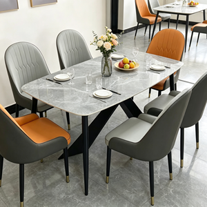 Modern Rectangular Marble Top <b>Dining</b> Table with Metal Legs and Orange PU Leather <b>Chairs</b> for Home <b>Dining</b> Furniture - Product Image 4