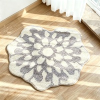 Tapis gris en forme de fleur de mandala, lavable, doux, en microfibre, pour la décoration du salon, tapis de sol