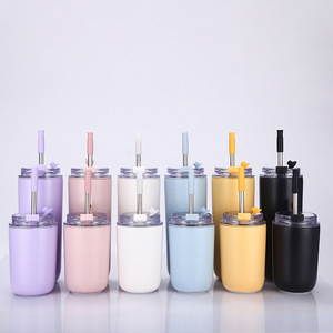 280ml 480ml thép không gỉ cốc Cà Phê Đôi tường chân không cách nhiệt du lịch cốc cốc với rơm và lật nắp phích - Product Image 3