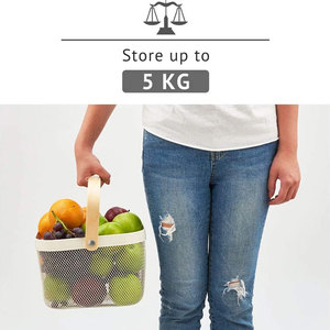 Zxwx — panier de rangement en métal, panier de rangement en maille avec manche en bois, pour fruits, pique-nique Portable à la mode, vente en gros - Product Image 4