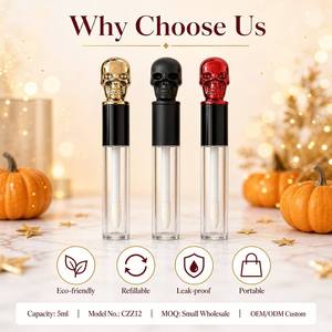 ISMAN 5ml Halloween Skull Big Wand <strong>Lip</strong> <strong>Gloss</strong> Tube Skeleton Top Mascara Bottle Gold Silver Black <strong>Red</strong> White Packaging Custom Logo - Product Image 3