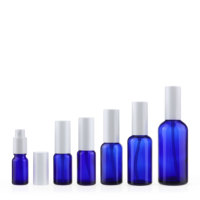 Vente en gros de flacons de parfum en verre rond bleu avec logo personnalisé, 10ML, 15ML, 20ML, 30ML, 50ML, 100ML, flacons de lotion