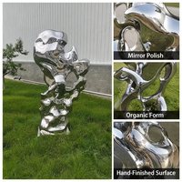 Escultura de Columna de Acero Inoxidable de Lujo, Acabado Espejo, Metal Líquido Abstracto con Orificios, para Jardín, Parque, Hotel, Plaza