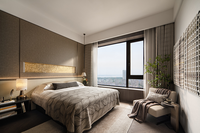 Ensemble de mobilier d'hôtel de luxe italien sur mesure pour suite présidentielle, canapé de salon, lit de chambre principale, bois, appartement, villa