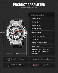 Orologi Skmei all'Ingrosso di Alta Qualità, Orologio Sportivo da Uomo con Ora Mondiale e Allarmi, Orologio da Polso Analogico Digitale al Quarzo - Product Image 6