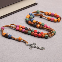 Chapelet Catholique Religieux, Collier Coloré avec Breloque Fleur, Perles en Plastique de 10mm, Perles de Prière Chrétienne pour le Catholisme
