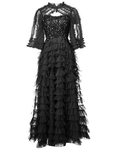 מסיבת ערב מרופפת ערב 2025 נשים קיץ מהודר רקמה flflare שרוול סקסי רשת טולה סקסי טולה רשת שרוולים ארוכים אדום 4xl - Product Image 5