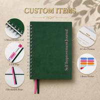 Journal de croissance personnelle et d'amélioration de soi en cuir PU vert forêt A5 personnalisé avec impression couleur spirale et ruban