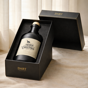 Caja de Regalo Personalizada para Botella de Vodka con Vertedor de Licor Dorado |   Botella de Vidrio Negro Mate para Licores + Caja Rígida con Inserto de Espuma | OEM ODM - Product Image 3