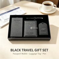 Coffret Cadeau de Voyage d'Affaires de Luxe avec Logo Personnalisé, Porte-Passeport RFID, Étiquette à Bagages, Stylo Exécutif, Coffret Cadeau d'Entreprise 4 pièces pour Hommes