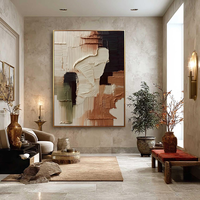 Peinture à l'huile texturée abstraite minimaliste sur toile, peinture originale beige brun neutre, décoration murale bohème