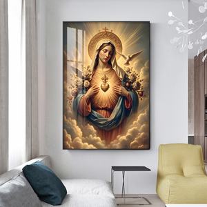 Mural Dorado de Arte Moderno para el Hogar, Mural Cristiano de la Virgen María, Pintura de Porcelana de Cristal, Lámpara LED, Pintura Decorativa Personalizada - Product Image 3