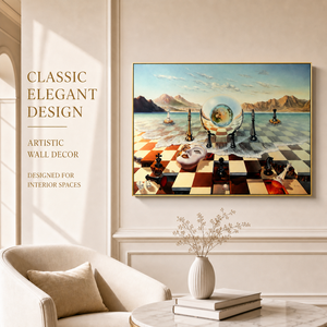 Masque d'échecs de luxe moderne et surrealiste sur fond marin, peintures célèbres, affiches et impressions abstraites, images murales pour décoration de salon et de maison - Product Image 1