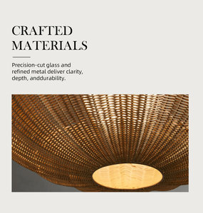 Lámpara colgante de ratán con borde festoneado, tejida a mano, estilo Wabi Sabi, con cable ajustable, para sala de estar, villa, decoración del hogar. - Product Image 5