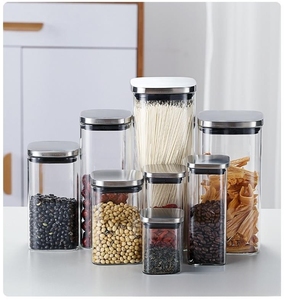 Contenedor de vidrio de borosilicato alto en especias de cocina de estilo rural grande, tarros de almacenamiento con tapas de acero inoxidable - Product Image 2