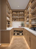 Meuble de rangement de luxe moderne et personnalisé en panneaux de mélamine avec éclairage LED et évier pour îlots de cuisine de villa