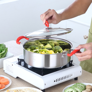 Bán Buôn Tùy Chỉnh Thép Không Gỉ Nấu Ăn Bộ Nồi Không Dính Đồ Nấu Nướng Với Silicone Xử Lý Phẳng Dưới Lò An Toàn - Product Image 3