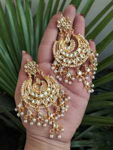 Attractive <b>Chandelier</b> <b>Earrings</b> with Bead Embellishment Durable Base for Party Wear Bridal Styling Women <b>Fashion</b> Accessories - Product Image 4