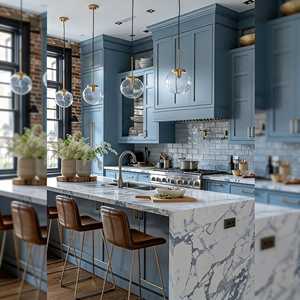 Armoires de cuisine de luxe personnalisées BALOM - Armoire de cuisine de style rétro français avec <span class=keywords><strong>quincaillerie</strong></span> en laiton et tiroirs à extension complète - Product Image 3