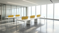 Poste de travail de bureau de qualité commerciale pour centre d'appels, configuration ouverte, 4, 6 ou 8 places, avec cloison et cadre blanc