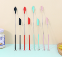 Produk Kemah & Pendakian Multifungsi Ramah Lingkungan, Sendok Silikon Mini untuk Makanan Bayi, Pengikis, Spatula, Alat Pengambil Saus/Kecap/Madu dengan Gagang Stainless Steel yang Dapat Diperpanjang