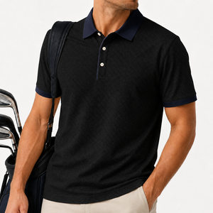 Polo de golf jacquard personnalisé pour homme, col contrastant beige, manches courtes, style Old Money, marque privée OEM ODM - Product Image 1