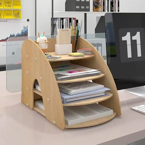 Wooden Storage Rack 4 Layers 11.6x13.8x10 Inch <b>Desktop</b> Organizer for Office Home Student Use - Product Image 3