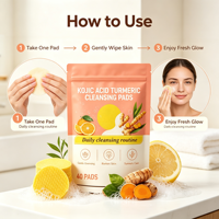 Tampons nettoyants à l'acide kojique et au curcuma en marque privée, tampons exfoliants pour éclaircir la peau pour femmes, OEM MOQ 100 boîtes