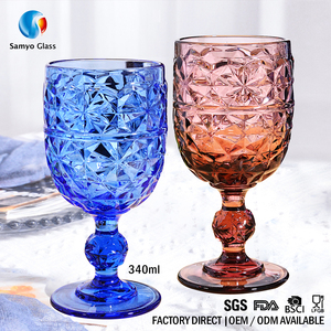Samyo 340ml <strong>Glassware</strong> Pressed Embossed Vintage <strong>Diamond</strong> Goblet Glass Wedding Colorful Wine Glasses - Product Image 1