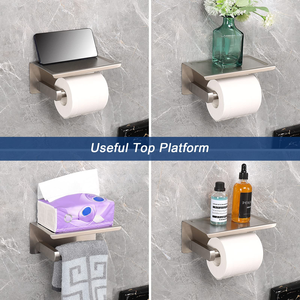 Porte-papier toilette moderne en aluminium spatial auto-adhésif avec étagère pour téléphone - Product Image 4