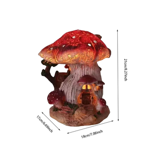Statue de maison <span class=keywords><strong>champignon</strong></span> <span class=keywords><strong>rouge</strong></span> en polyrésine d'extérieur personnalisée avec lumières solaires LED pour décorations de jardin - Product Image 6