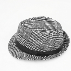 Fedora <b>Hats</b> <b>Men</b> <b>Wool</b> Plaid <b>Hat</b> Black Band Casual Spring Autumn England Style Adult Male <b>Hat</b> - Product Image 3