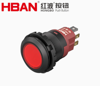 Interrupteur à bouton-poussoir LED en plastique HBAN 22 mm 10A 440V 1NO1NC Momentané/Verrouillable IP67 à bornes à broches pour contrôle industriel électronique