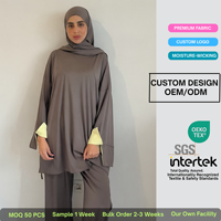 Burkinis surdimensionnés pour femmes musulmanes, ensembles de maillots de bain 3 pièces, couleur beige, protection UPF50+, matière nylon/spandex, vente en gros, ensemble hijab