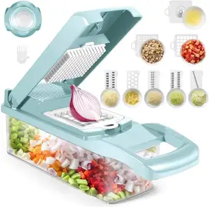 Blue & White Multi 12 in 1 Manual Mandoline Fruit Vegetable Cutter Onion Dicer Veggie Slicer Vegetable Chopper