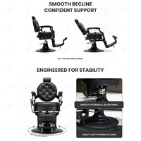 Fauteuil de Barbier Hydraulique Classique Vintage Inclinable, Chaise de Coiffure de Salon avec Dossier Rond Capitonnée en Cuir PU, Appuie-tête et Repose-pieds Ajustables