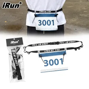 iRun Marathon Running Race Number Belt for Sports Custom Reflective Race Tri Bibs Number Belt with 6 Gel Holders Energy Bars