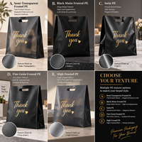 Grand sac de courses en plastique noir personnalisé imprimé avec soufflet en PE, poignée découpée et logo pour emballage de détail